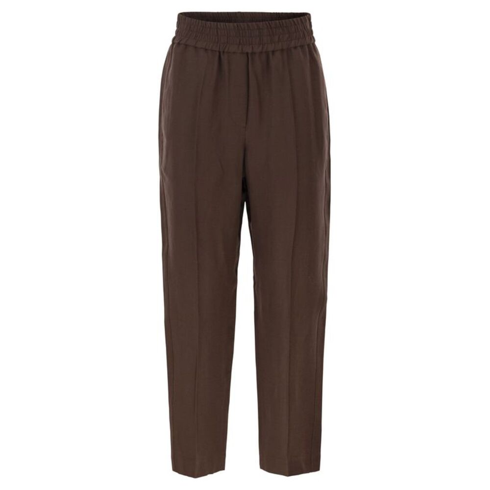 Brunello Cucinelli Women Baggy Pull-Up Trousers In Viscose And Linen Fluid Twill